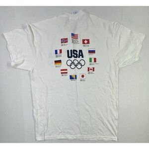 USA Olympics Rings Flag Countries Graphic White Tee Delta Pro Weight Size L